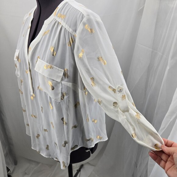 810-12 NEW Torrid Harper Georgette White Gold Pineapple Blouse Size L/12, 0 - Picture 3 of 15